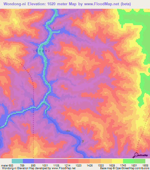 Wondong-ni,North Korea Elevation Map