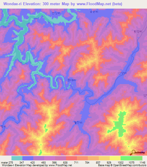 Wondae-ri,North Korea Elevation Map