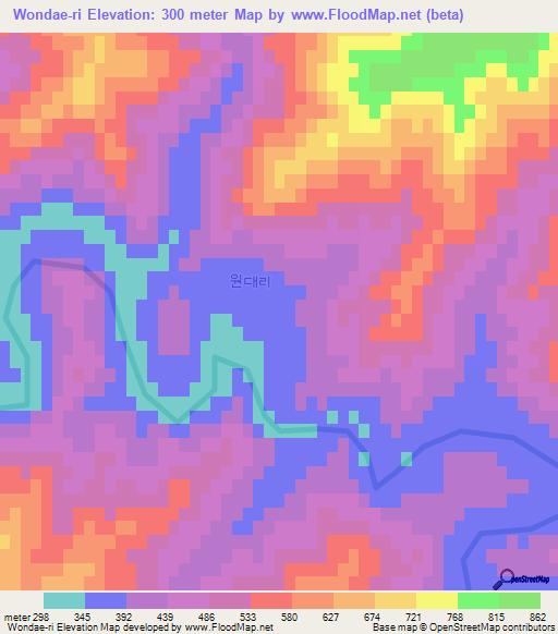 Wondae-ri,North Korea Elevation Map