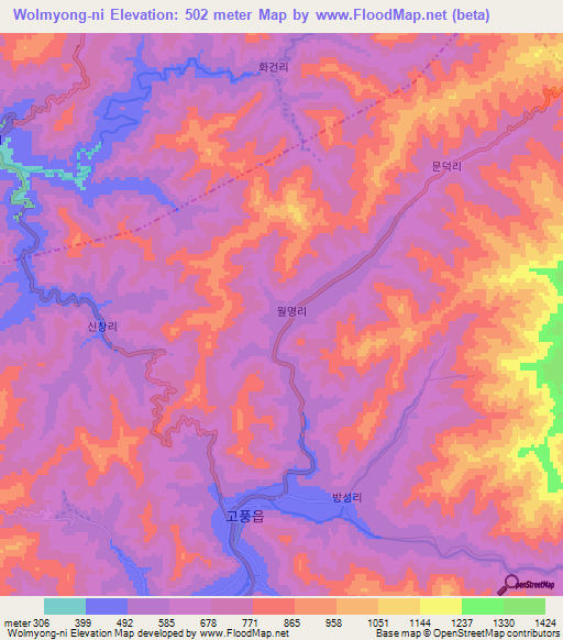 Wolmyong-ni,North Korea Elevation Map