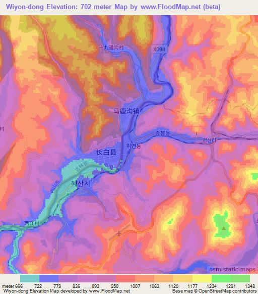 Wiyon-dong,North Korea Elevation Map