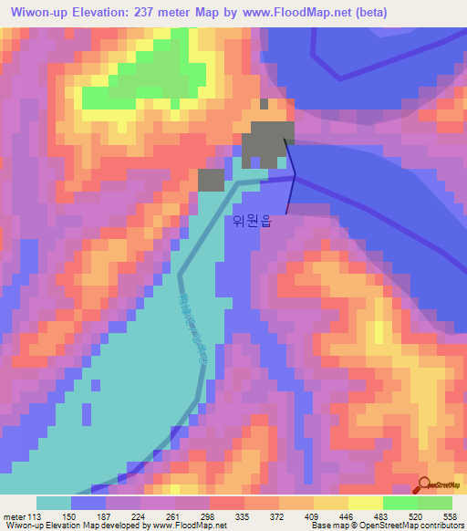 Wiwon-up,North Korea Elevation Map