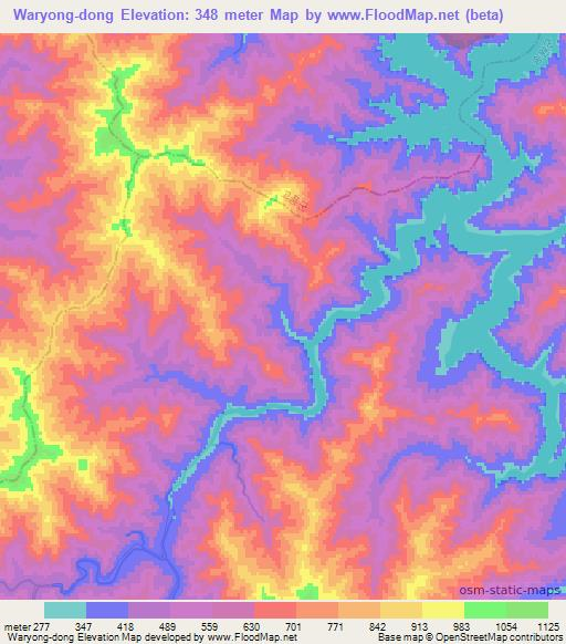 Waryong-dong,North Korea Elevation Map
