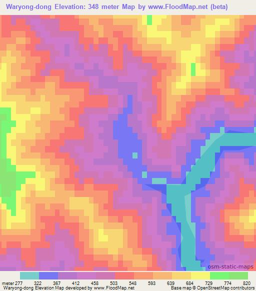 Waryong-dong,North Korea Elevation Map