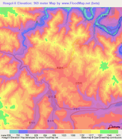 Hoegol-li,North Korea Elevation Map