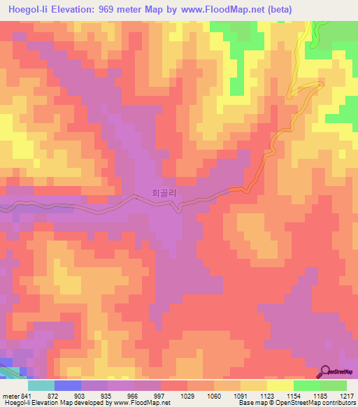 Hoegol-li,North Korea Elevation Map