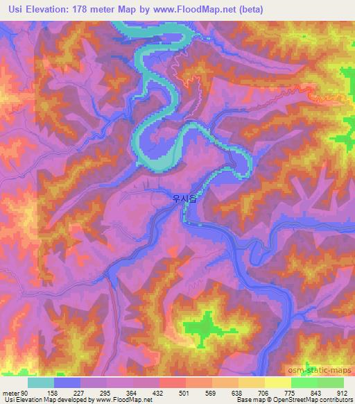 Usi,North Korea Elevation Map