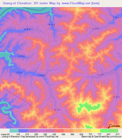 Usang-ni,North Korea Elevation Map