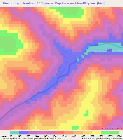 Unsu-dong,North Korea Elevation Map