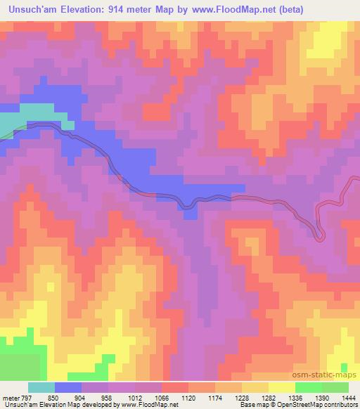 Unsuch'am,North Korea Elevation Map