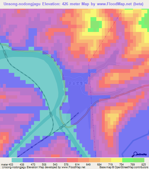 Unsong-nodongjagu,North Korea Elevation Map