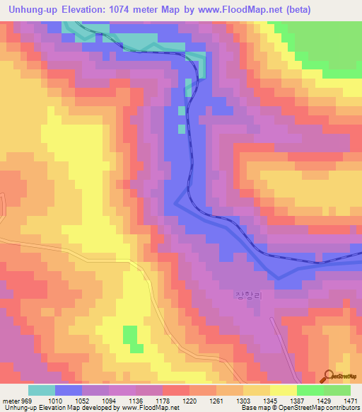 Unhung-up,North Korea Elevation Map