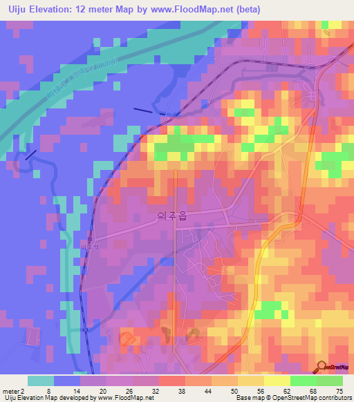 Uiju,North Korea Elevation Map