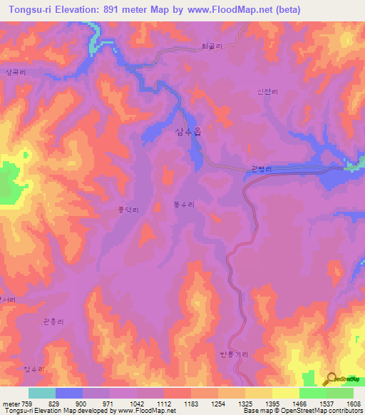 Tongsu-ri,North Korea Elevation Map