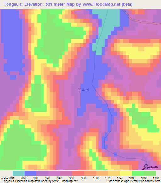 Tongsu-ri,North Korea Elevation Map