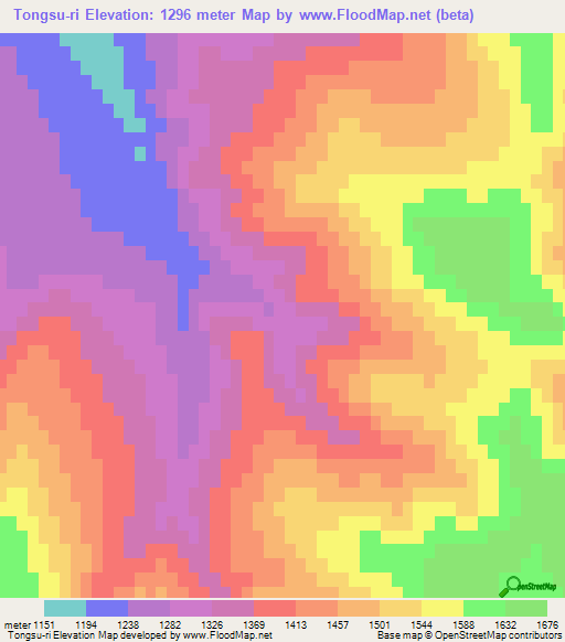 Tongsu-ri,North Korea Elevation Map