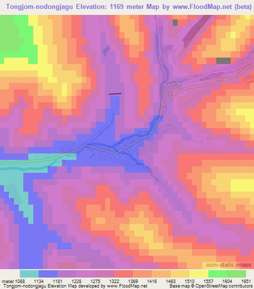 Tongjom-nodongjagu,North Korea Elevation Map