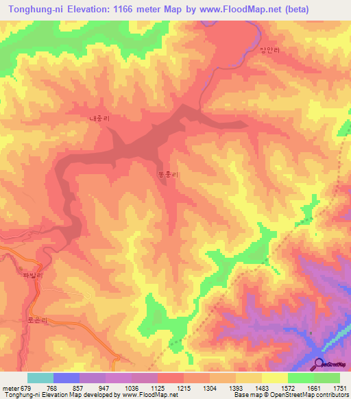 Tonghung-ni,North Korea Elevation Map