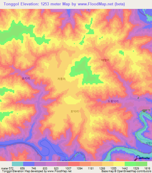 Tonggol,North Korea Elevation Map