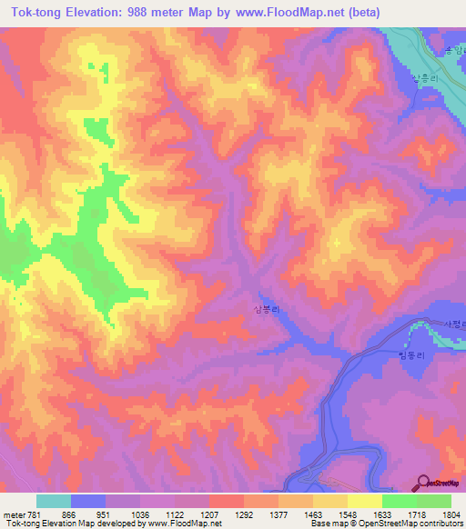 Tok-tong,North Korea Elevation Map