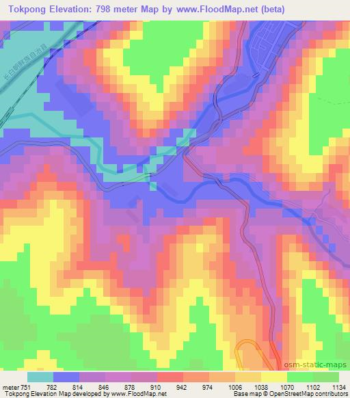 Tokpong,North Korea Elevation Map