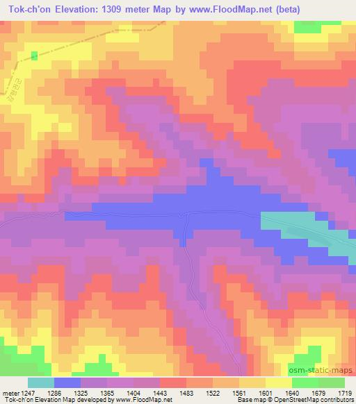 Tok-ch'on,North Korea Elevation Map