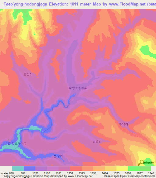 Taep'yong-nodongjagu,North Korea Elevation Map