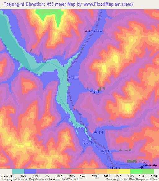 Taejung-ni,North Korea Elevation Map