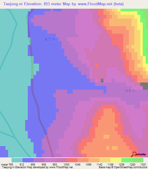 Taejung-ni,North Korea Elevation Map