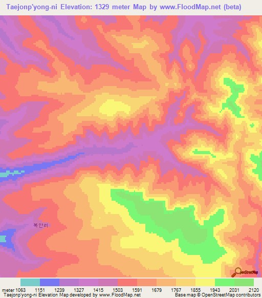 Taejonp'yong-ni,North Korea Elevation Map