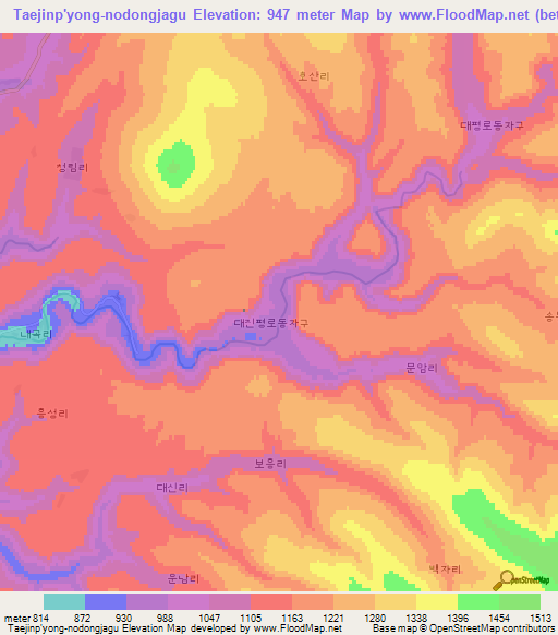 Taejinp'yong-nodongjagu,North Korea Elevation Map