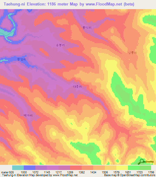 Taehung-ni,North Korea Elevation Map