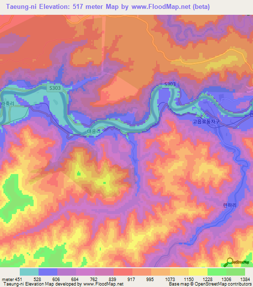 Taeung-ni,North Korea Elevation Map