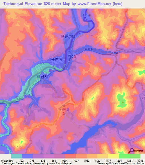 Taehung-ni,North Korea Elevation Map