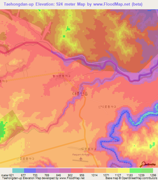 Taehongdan-up,North Korea Elevation Map