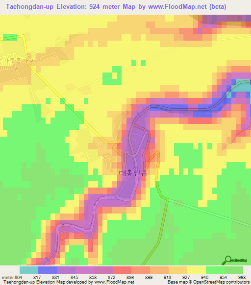 Taehongdan-up,North Korea Elevation Map