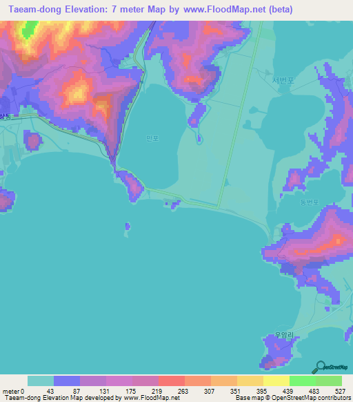 Taeam-dong,North Korea Elevation Map