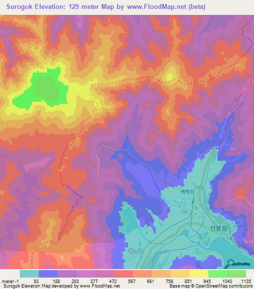 Surogok,North Korea Elevation Map