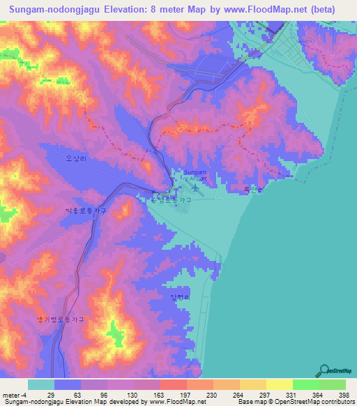 Sungam-nodongjagu,North Korea Elevation Map