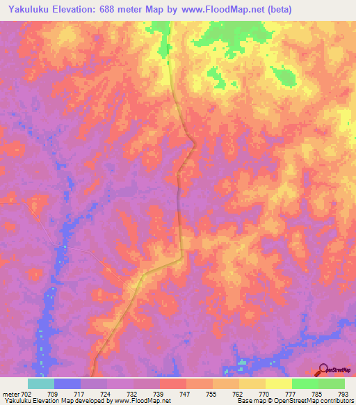Yakuluku,Congo (Kinshasa) Elevation Map