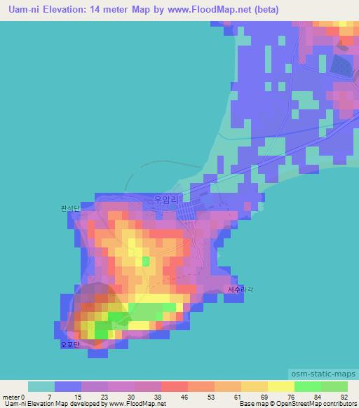 Uam-ni,North Korea Elevation Map