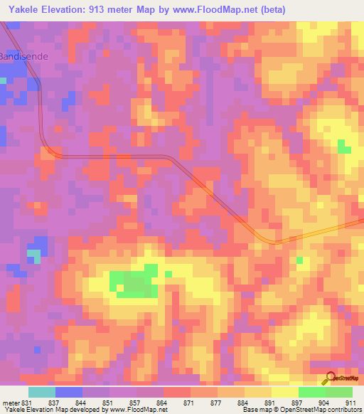Yakele,Congo (Kinshasa) Elevation Map