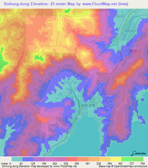 Sinhung-dong,North Korea Elevation Map