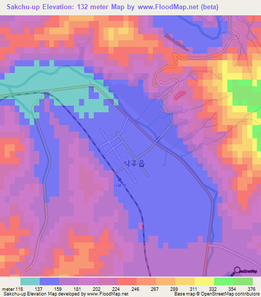 Sakchu-up,North Korea Elevation Map