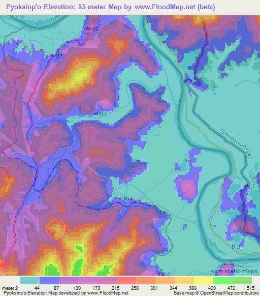 Pyoksinp'o,North Korea Elevation Map