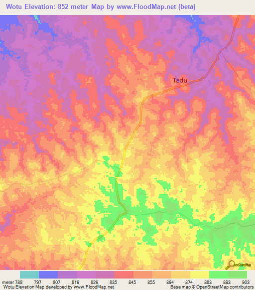 Wotu,Congo (Kinshasa) Elevation Map
