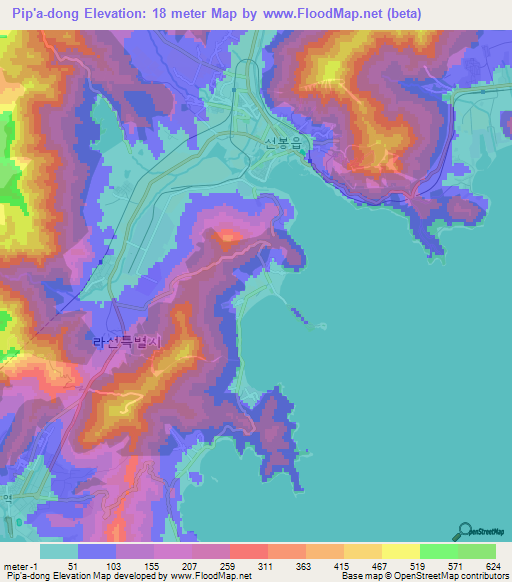 Pip'a-dong,North Korea Elevation Map