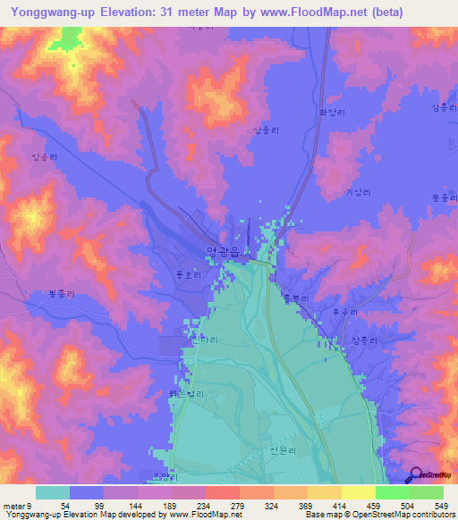 Yonggwang-up,North Korea Elevation Map
