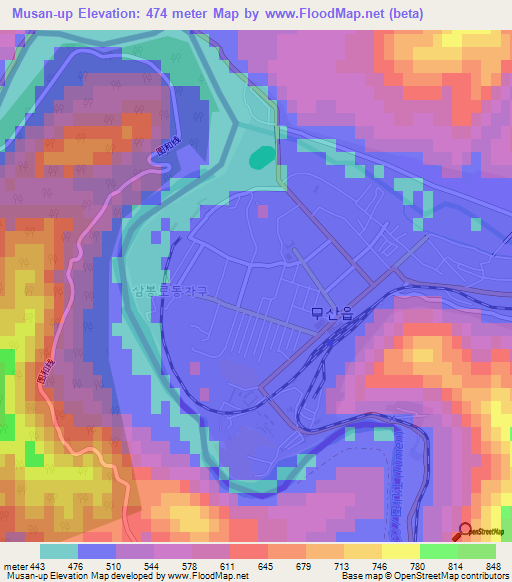 Musan-up,North Korea Elevation Map