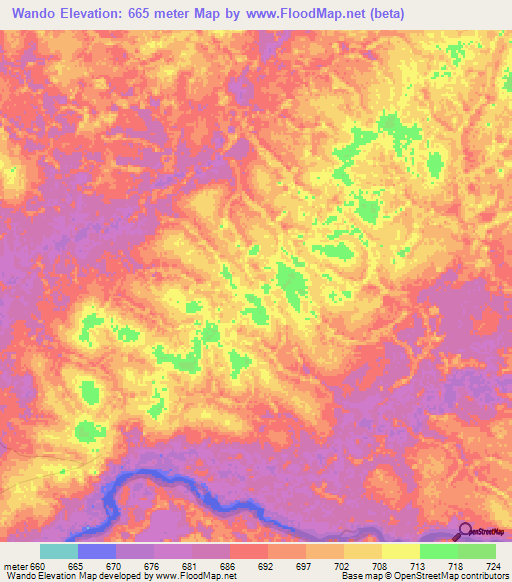 Wando,Congo (Kinshasa) Elevation Map